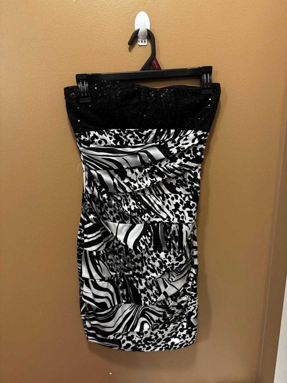 Xhilaration Black and White Strapless Animal-Print Cocktail Dress